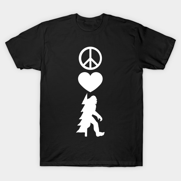 Peace Love Bigfoot T-Shirt by Tesszero